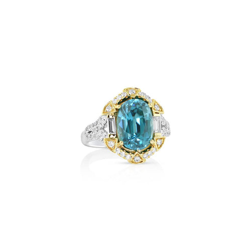 Yael 18k White and Yellow Gold Cambolite and Diamond Art Deco Halo Ring