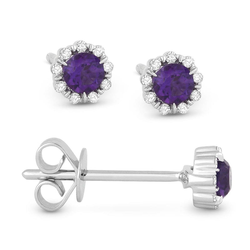 Madison L 14k White Gold Genuine Amethyst Halo Stud Earrings