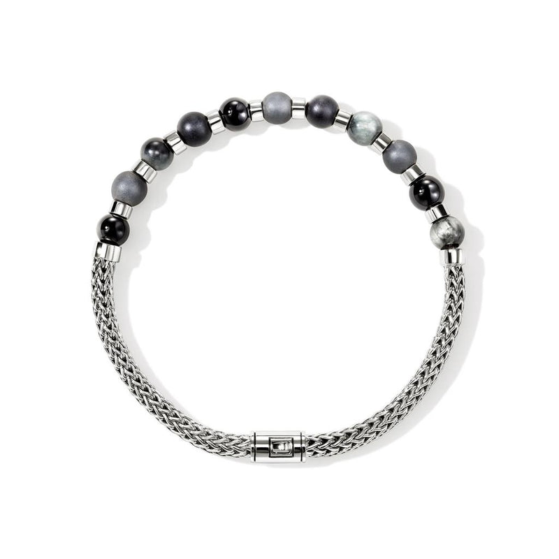 John Hardy Sterling Silver Black Onyx, Hematite, and Eagle Eye Beaded Bracelet