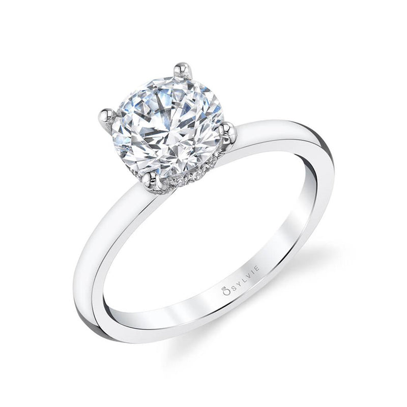 Sylvie 14k White Gold Solitaire Engagement Ring Setting with Hidden Halo
