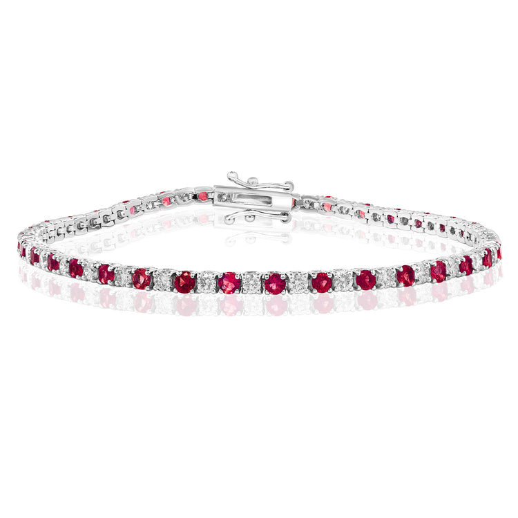 Davis Luxe 14k White Gold Mozambique Ruby and Diamond Tennis Bracelet
