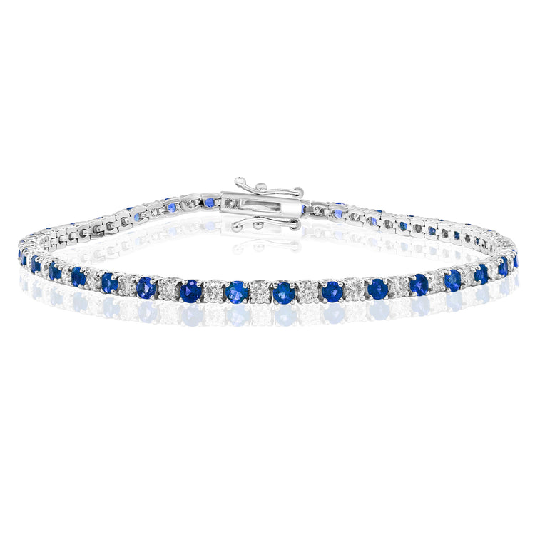 Davis Luxe 14k White Gold Sri Lanka Ceylon Blue Sapphire and Diamond Tennis Bracelet