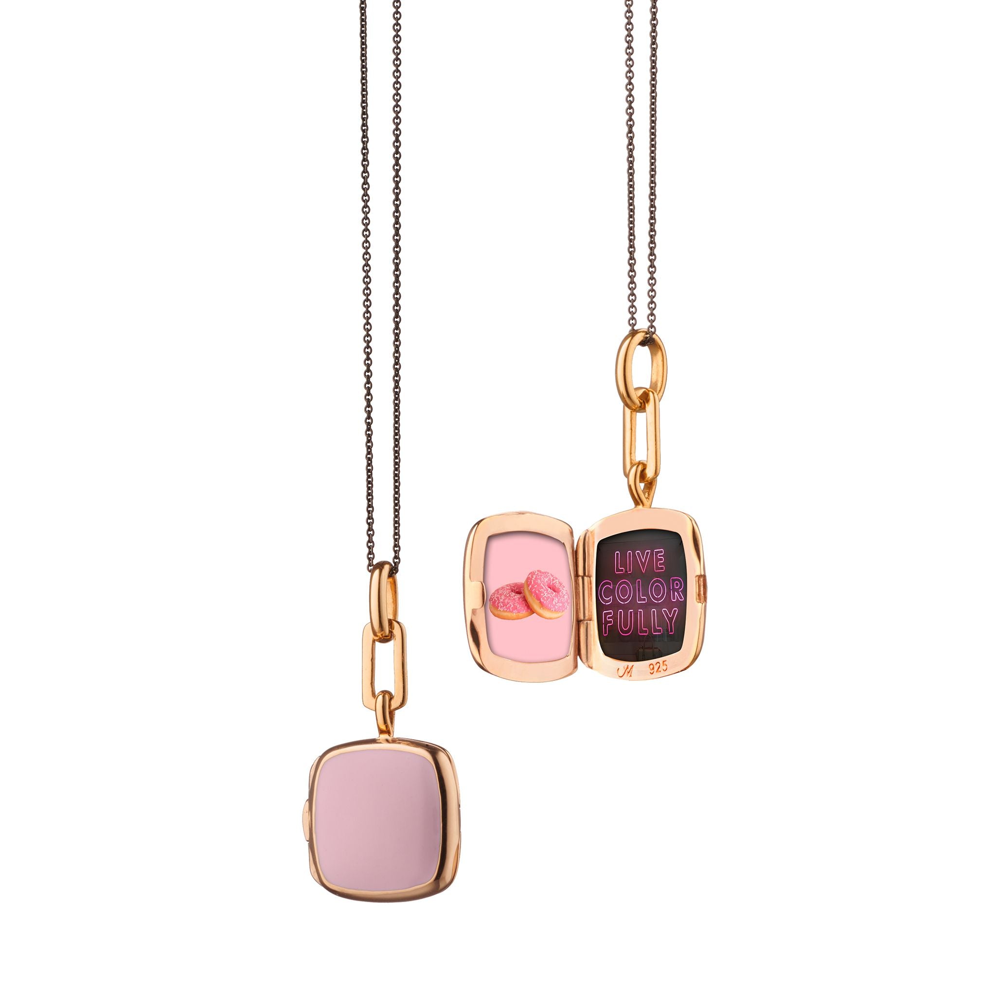 Monica Rich Kosann 18K Rose Gold Vermeil Pink Enamel Cushion Locket Necklace