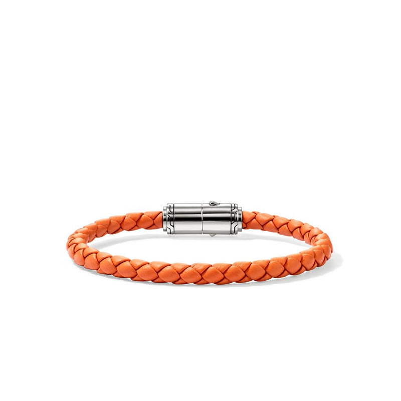 John Hardy Sterling Silver Woven Orange Leather and Enamel Bracelet