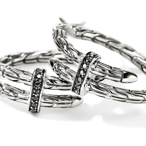 John Hardy Sterling Silver Black Sapphire Spear Hoop Earrings