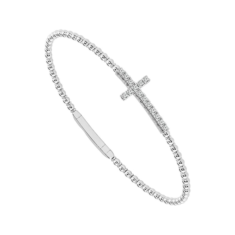 Davis Classics 14k White Gold Flexie Collection Diamond Cross Bangle Bracelet