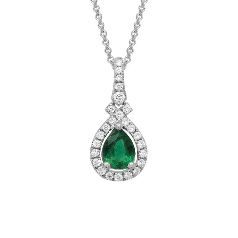 Davis Classics 14k White Gold Emerald and Diamond Pendant Necklace