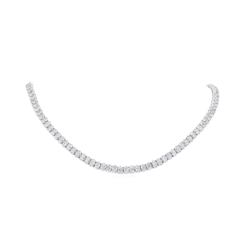 Davis Classics 18k White Gold Oval-Cut Diamond Tennis Necklace