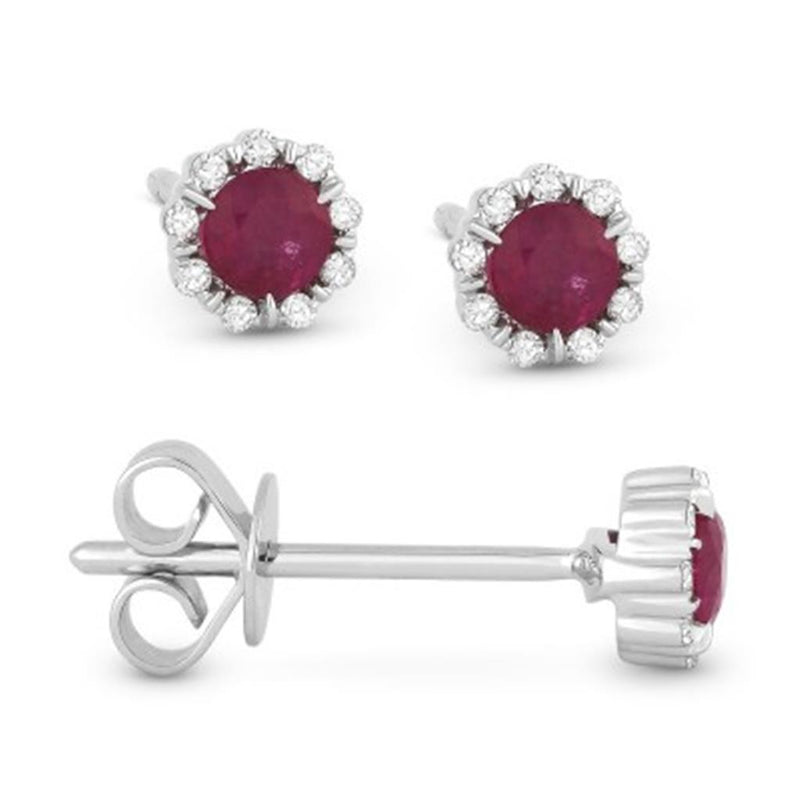 Madison L 14k White Gold Ruby Halo Stud Earrings