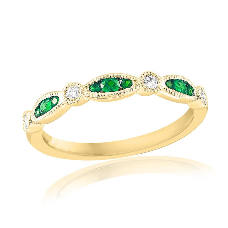 Davis Classics 18k Yellow Gold Emerald and Diamond Stackable Band