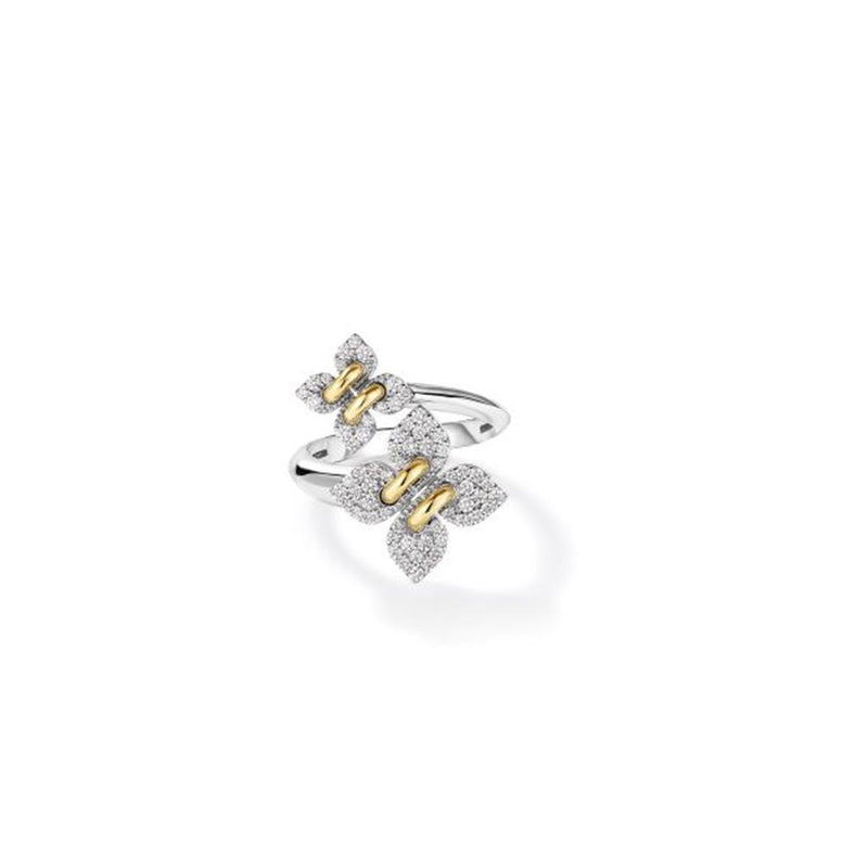 Roberto Coin Love In Verona Collection Floral Diamond Fashion Ring in 18k White & Yellow Gold