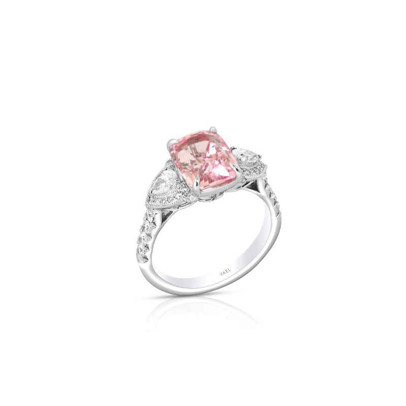 Yael 18k White Gold Pink Tourmaline and Diamond Three-Stone Fashion Ring