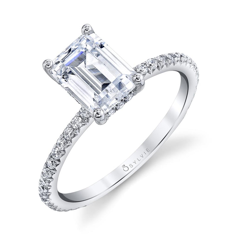 Sylvie 14k White Gold Classic Style Engagement Ring Setting with Hidden Halo