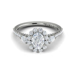 Vlora 14k White Gold Three Stone Collection Floral Halo Oval Diamond Engagement Ring Setting