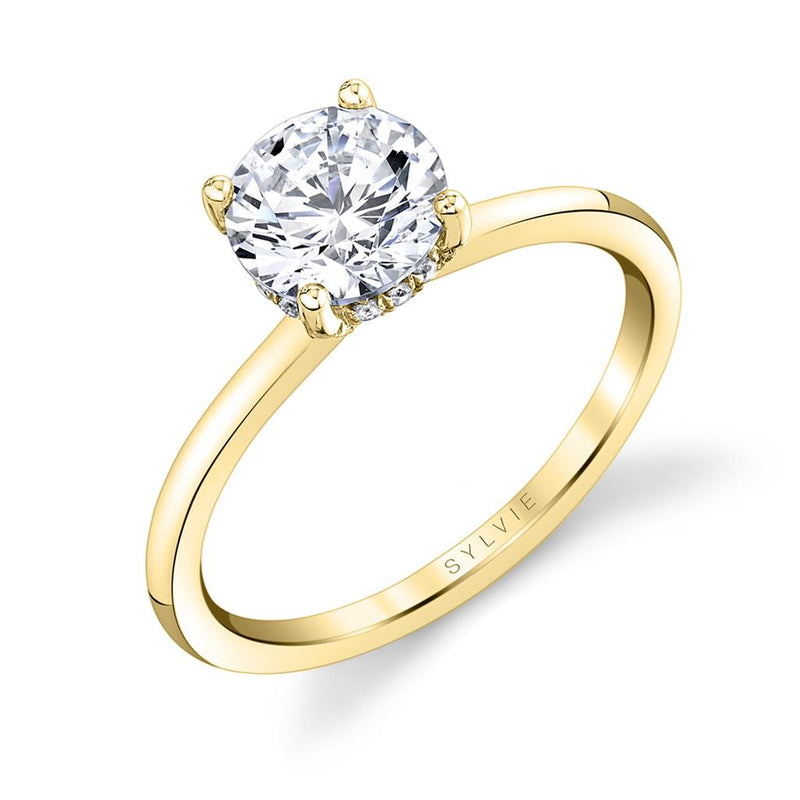 Sylvie 14k Yellow Gold Solitaire Engagement Ring Setting with Hidden Halo