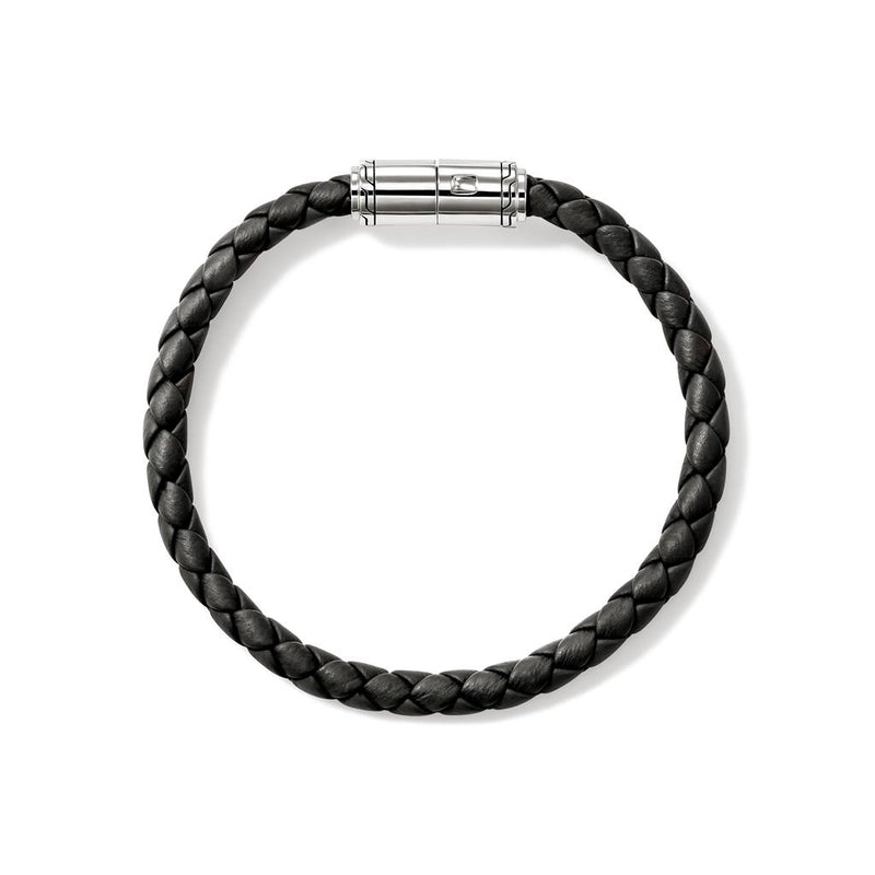 John Hardy Sterling Silver Woven Black Leather Bracelet