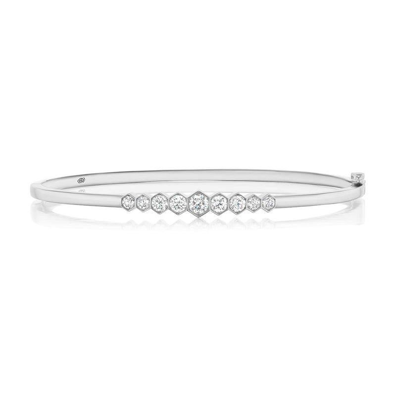 Davis Classics 18k White Gold Hex Broadway Diamond Bangle Bracelet