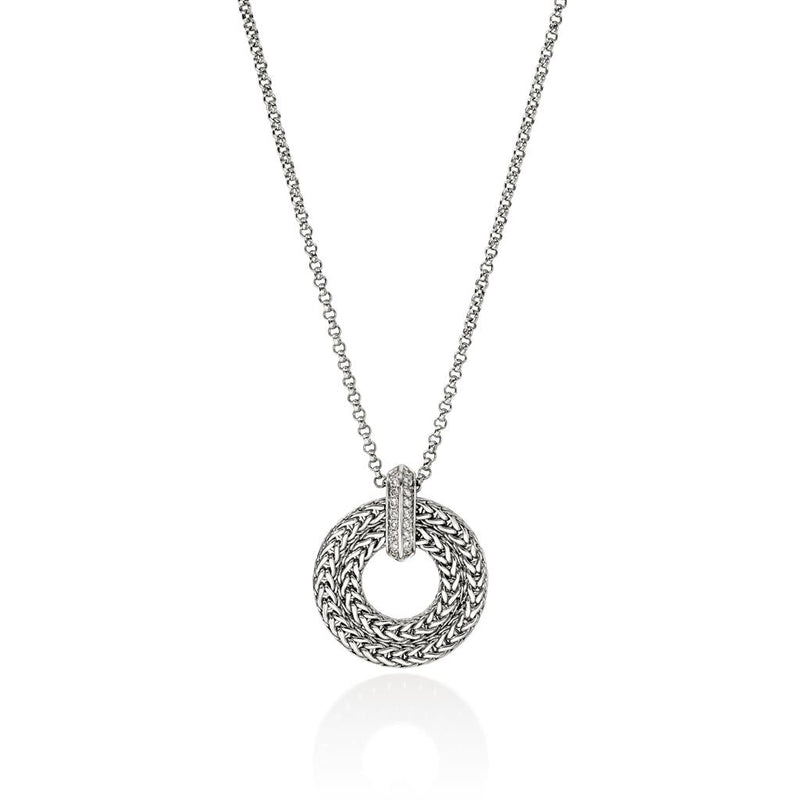 John Hardy Sterling Silver Icon Diamond Circle Pendant Necklace