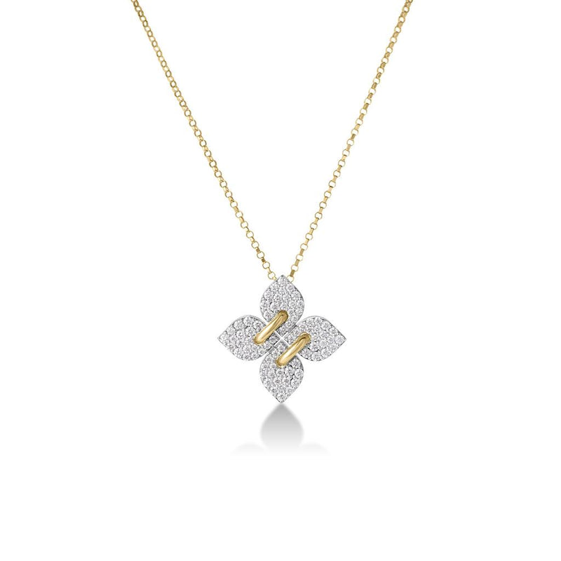 Roberto Coin 18k Yellow and White Gold Venetian Princess Diamond Floral Pendant Necklace