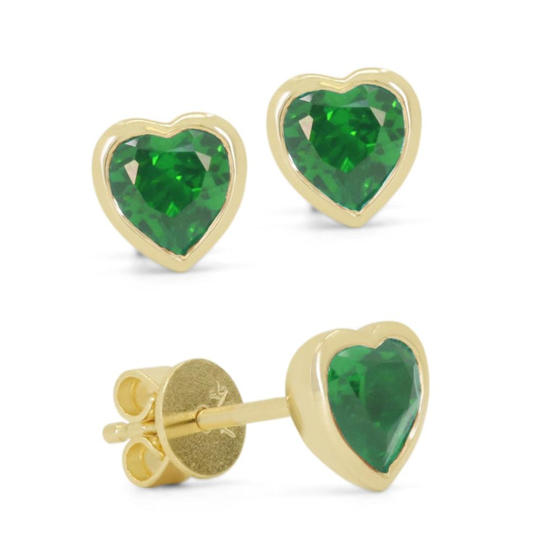 Madison L 14k Yellow Gold Heart-Shaped Laboratory-Created Green Corundum Stud Earrings