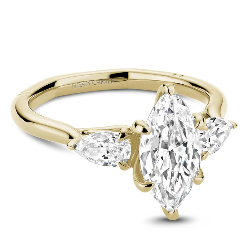 Noam Carver 14k Yellow Gold Atelier Collection Cathedral Three-Stone Engagement Ring Setting