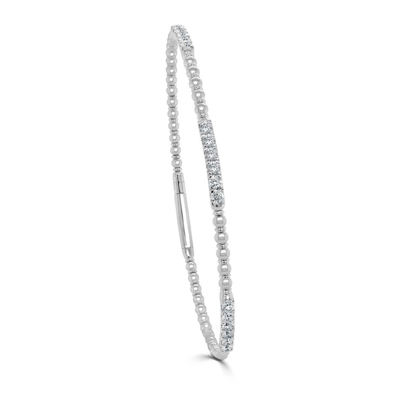 Davis Classics 14k White Gold Flexible Bar Station Diamond Bangle Bracelet