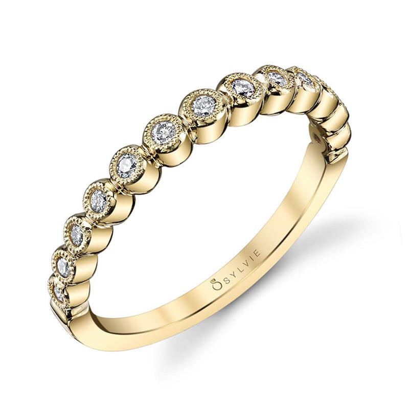 Sylvie Women's 14k Yellow Gold Vintage-Inspired Stackable Diamond Wedding Band with Milgrain Detailing