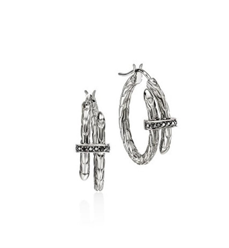 John Hardy Spear Collection Black Sapphire Hoop Earrings in Sterling Silver