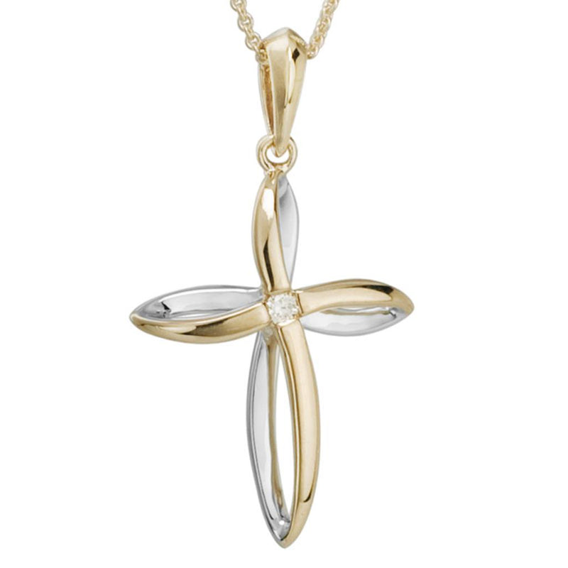 Davis Classics 14k Yellow and White Gold Diamond Loop Cross Pendant Necklace