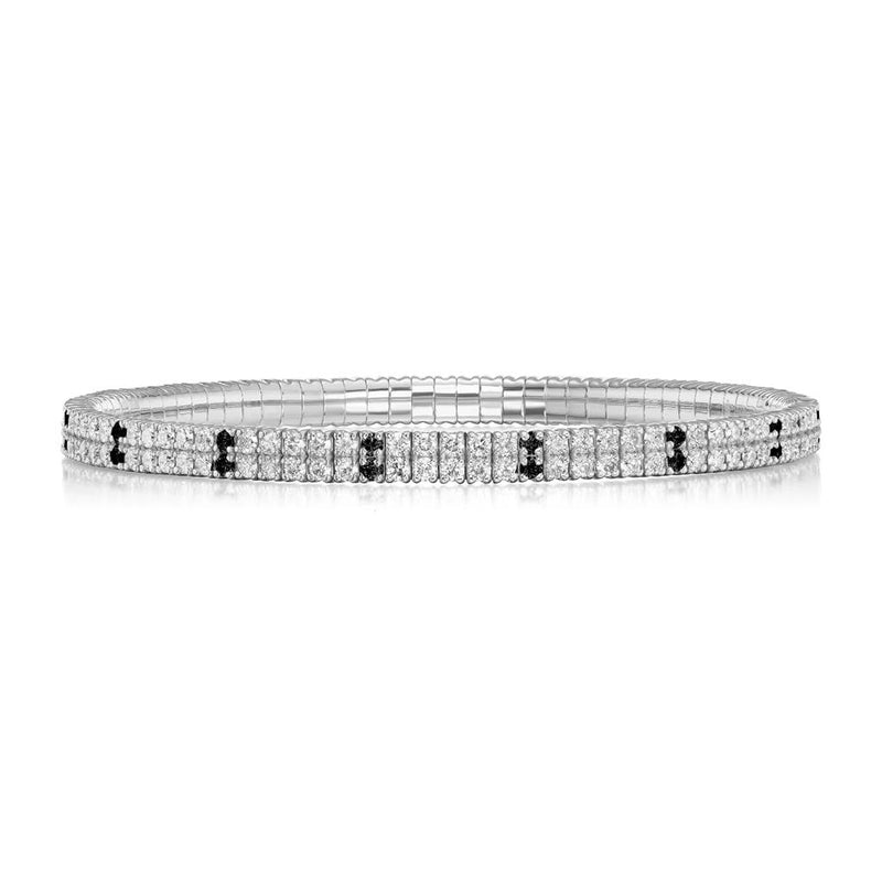 Davis Classics 18k White Gold Double Row Diamond and Black Diamond Stretch Bracelet