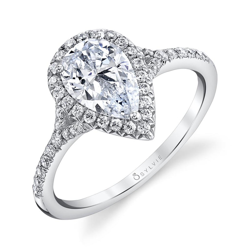 Sylvie 14k White Gold Pear Halo Design Engagement Ring Setting