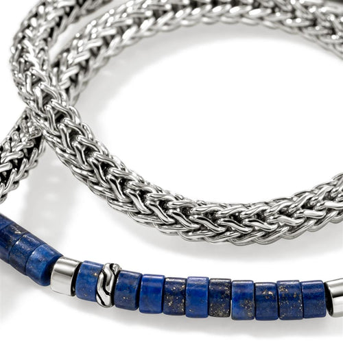 John Hardy Lapis Lazuli and Sterling Silver Heishi Chain Wrap Bracelet