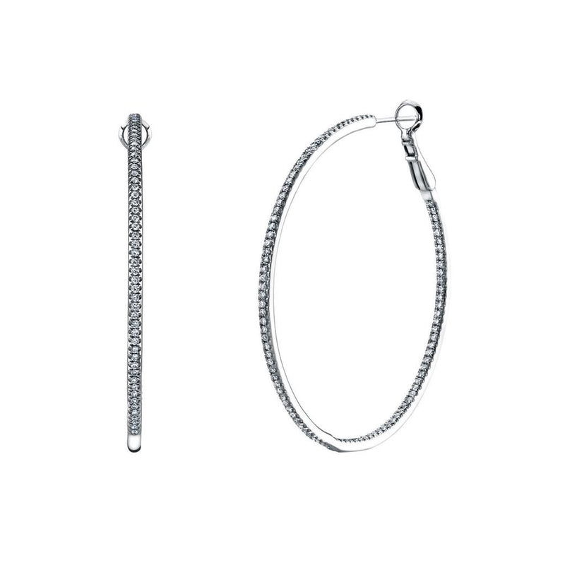 Davis Classics 14k White Gold In/Out Micropavé Diamond Hoop Earrings