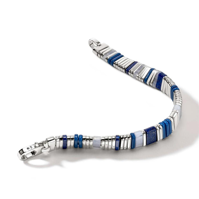 John Hardy Lapis Lazuli, Blue Lace Agate, and Sterling Silver Colorblock Bracelet