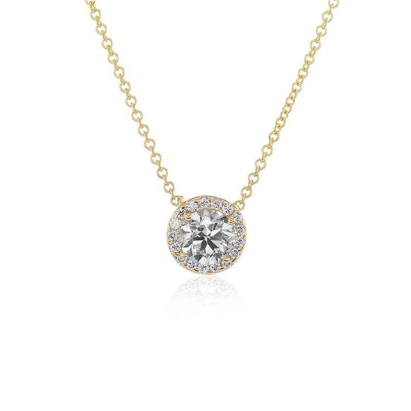 Davis Classics 14k Yellow Gold Halo Diamond Pendant Necklace