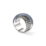 John Hardy Sterling Silver Essential Pavé Blue Sapphire Crossover Ring