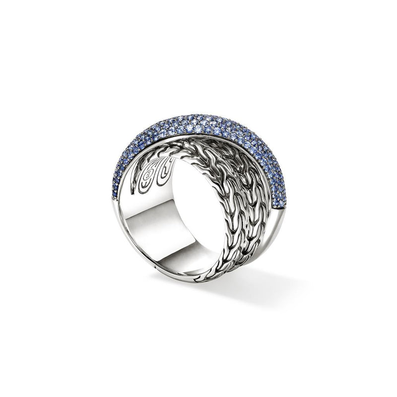 John Hardy Sterling Silver Essential Pavé Blue Sapphire Crossover Ring