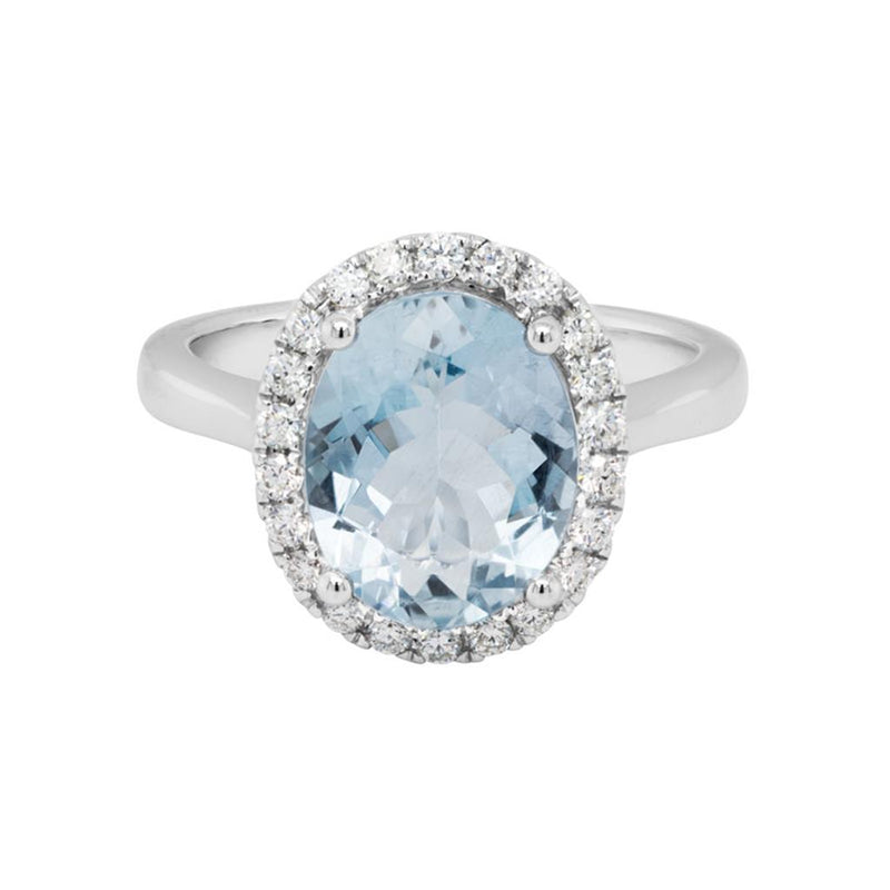 Davis Classics 14k White Gold Aquamarine and Diamond Halo Ring