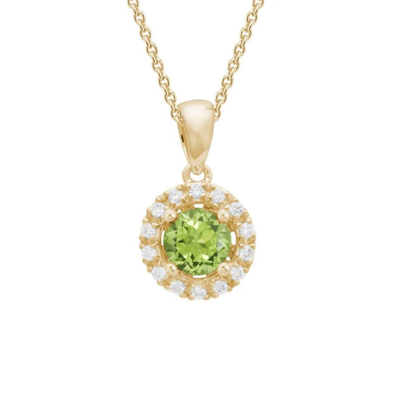 Davis Classics 14k Yellow Gold Peridot and Diamond Halo Pendant Necklace