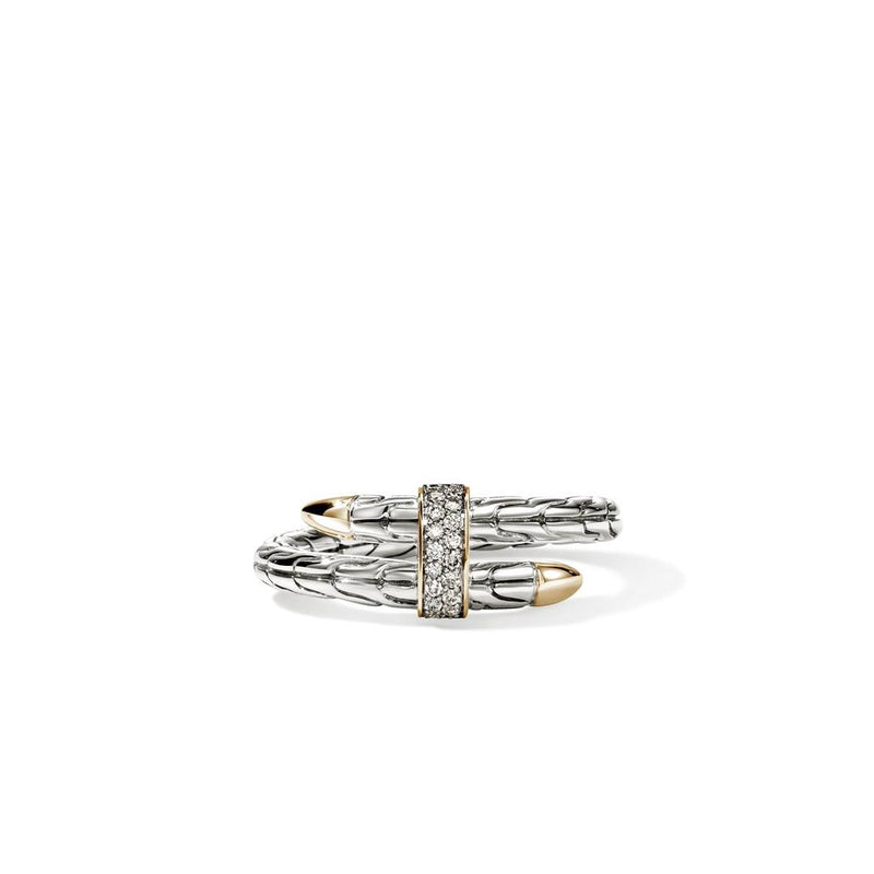 John Hardy Sterling Silver and 14k Yellow Gold Spear Diamond Ring