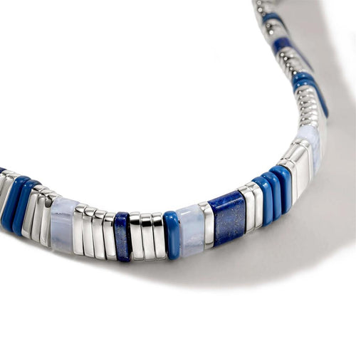 John Hardy Lapis Lazuli, Blue Lace Agate, and Sterling Silver Colorblock Bracelet