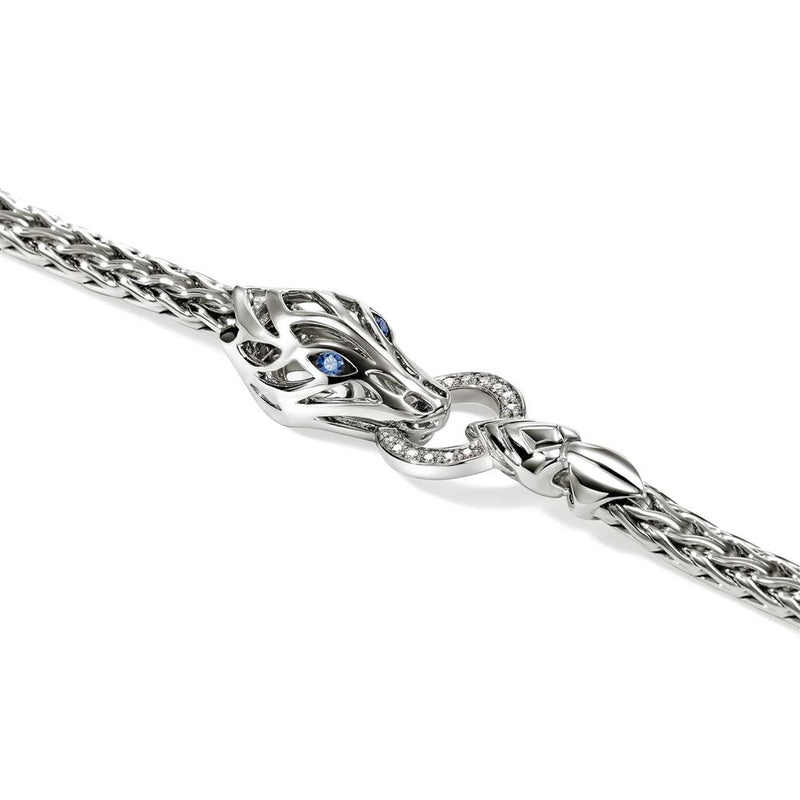 John Hardy Sterling Silver Diamond and Blue Sapphire Naga Bracelet