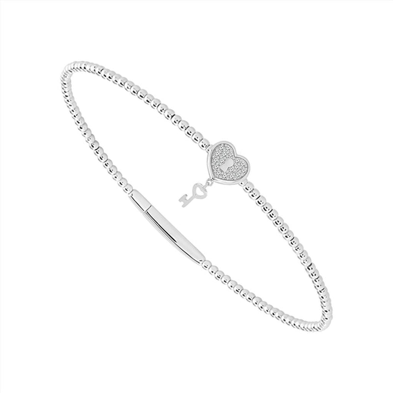 Davis Classics 14k White Gold with Titanium Wire Flexie Diamond Heart Bangle Bracelet