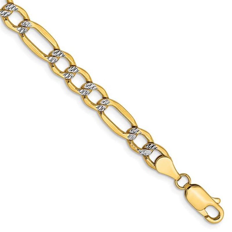 Davis Classics 14k Yellow Gold and White Rhodium Figaro Link Bracelet