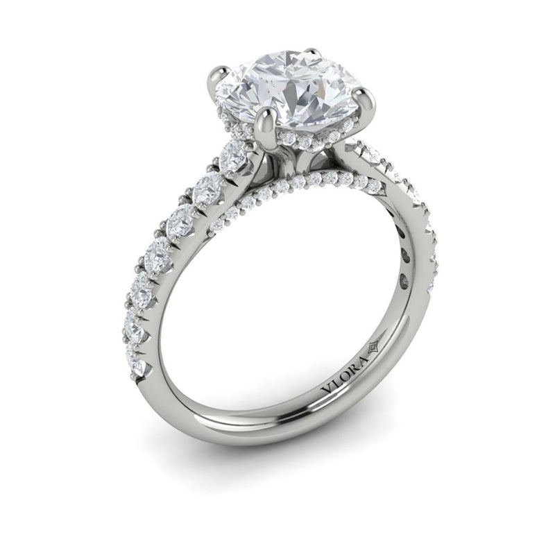 Vlora 14k White Gold Classic Collection Cathedral Round Diamond Engagement Ring Setting