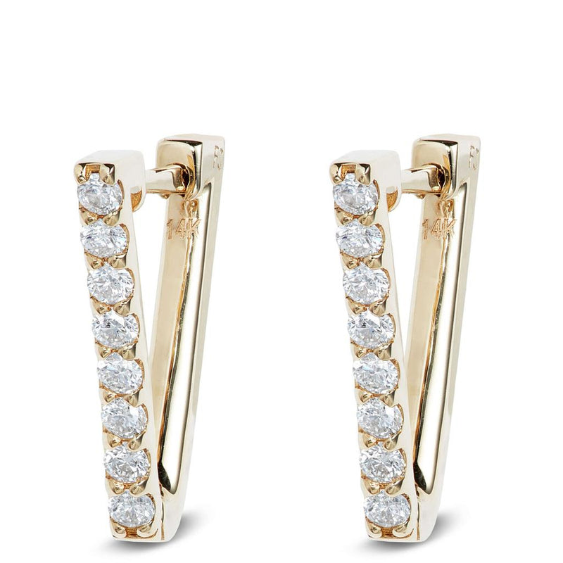 Davis Classics 14k Yellow Gold V-Shape Diamond Huggie Hoop Earrings