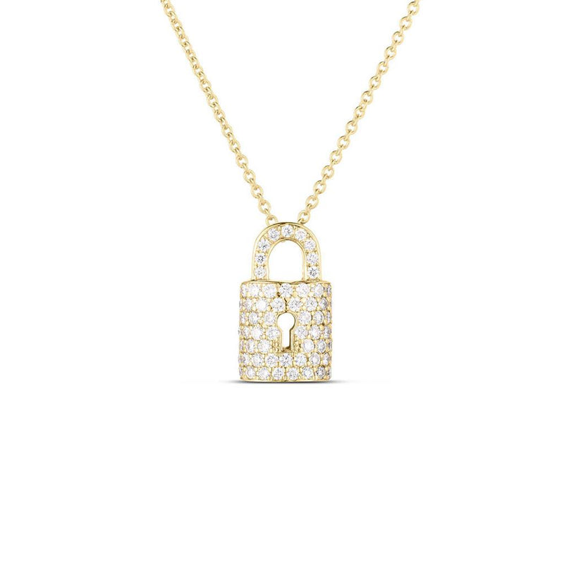Roberto Coin 18k Yellow Gold Tiny Treasures Collection Diamond Lock Charm Necklace