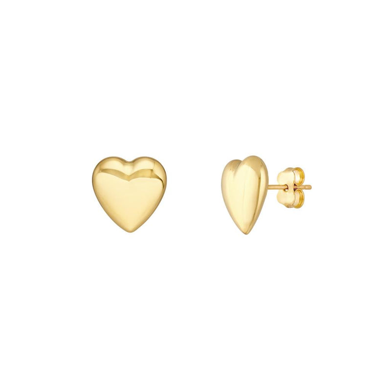 Davis Classics 14k Yellow Gold Polished Puff Heart Stud Earrings