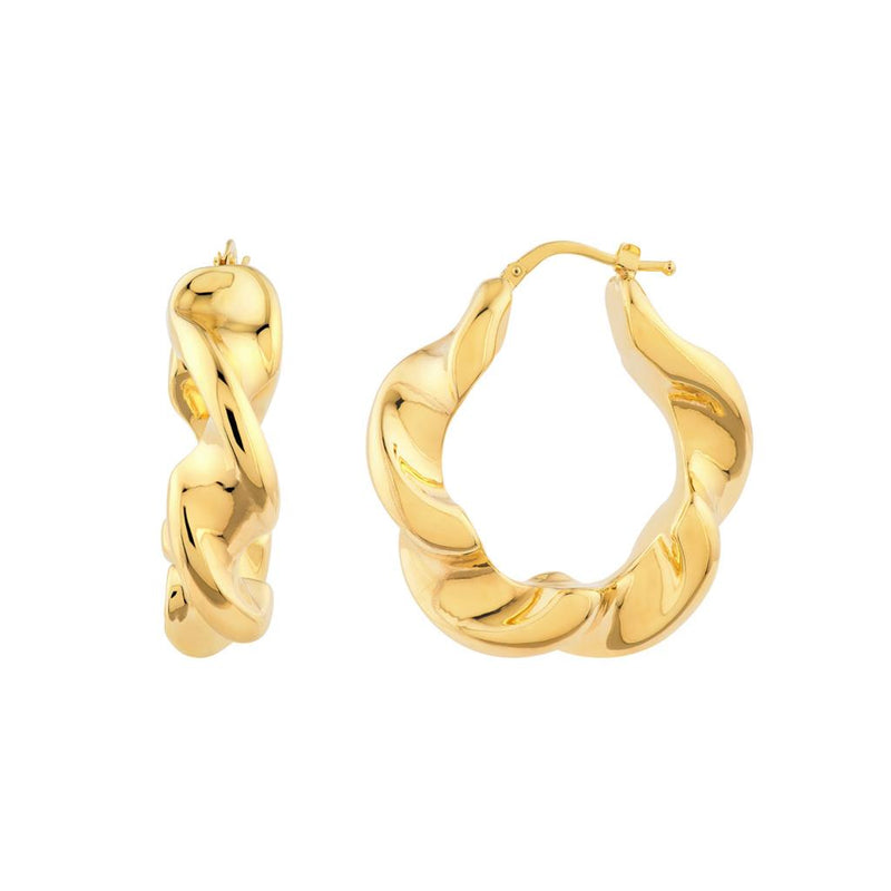 Davis Classics 14k Yellow Gold Twisted Puff Hoop Earrings