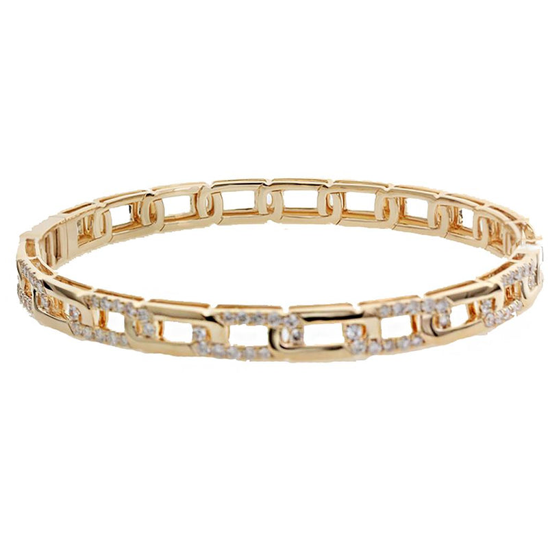 Davis Classics 18k Yellow Gold Link Design Diamond Bangle Bracelet